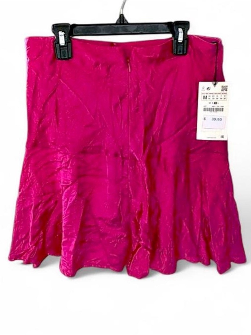 Zara Wrinkled Satin Hot Pink Mini Skirt